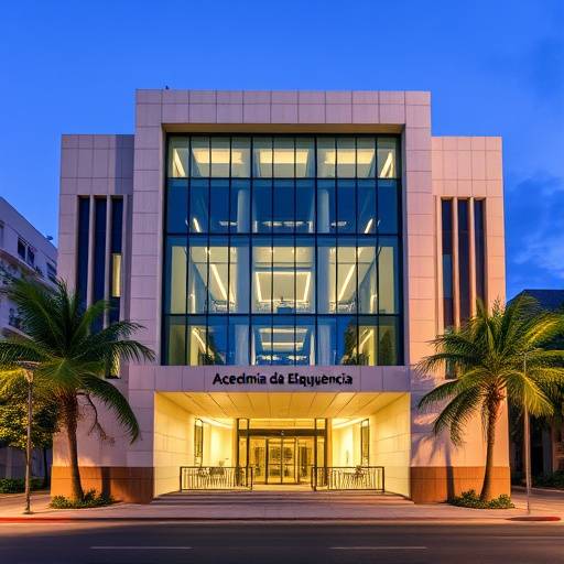 Fachada do prédio moderno onde a Academia da Eloquência está localizada.